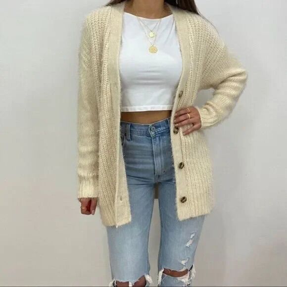 NWT Anthropologie Cream Knit Button Up Sweater Cardigan - Picture 5 of 6